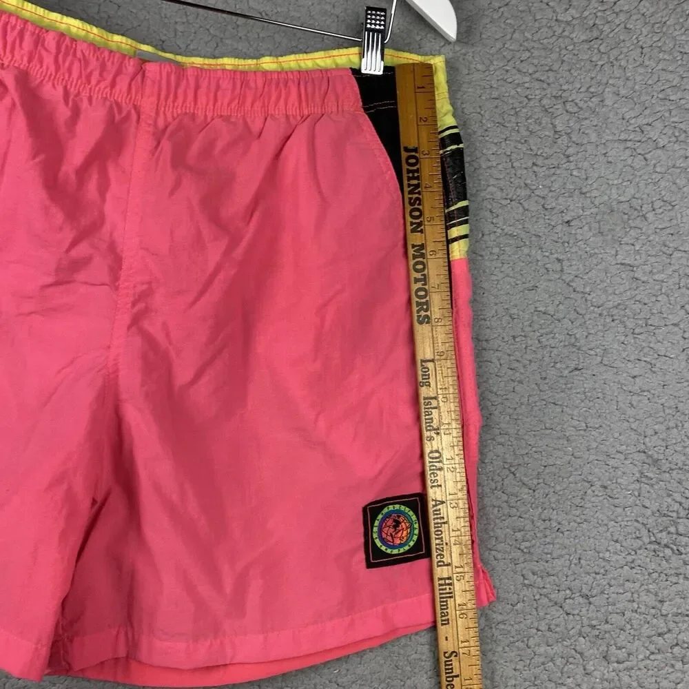 Ocean Pacific Men's Bathing Suit Swim Trunks One‎ Planet Pink Neon L 90s  Nylon